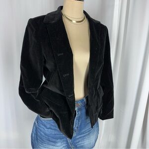 Nordstrom Black Velvet Jacket Sz 6P 4 Button Pockets Velour Blazer Outerwear EUC